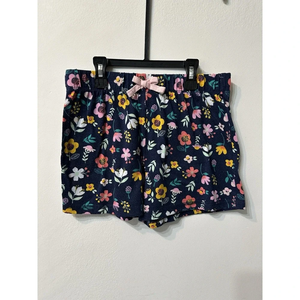 Eddie Bauer Kids Girls Pajama Shorts Medium 10/12 Floral Navy Sleep Shorts PJ